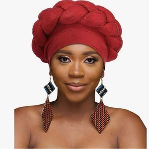 Red Turban Braid Beanie Cap Headwear Crystals Twisted Head Turbans for…